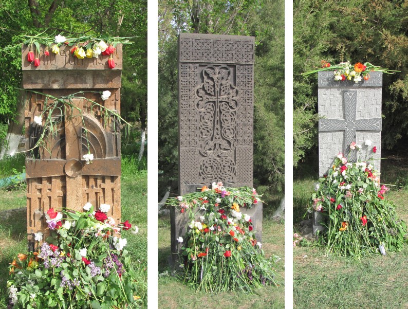 Khachkars (cross-stones) devoted to the memory of the victims of the anti-Armenian pogroms in Sumgait, Baku, and Kirovabad (1988, 1990)